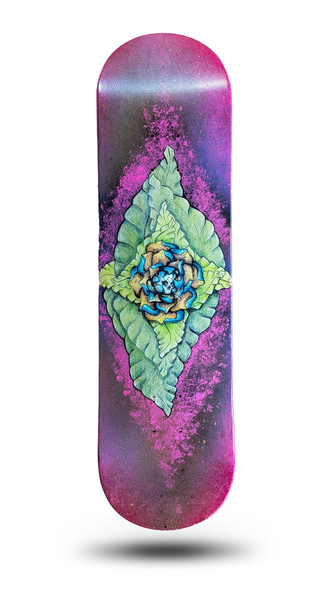 GRITventure 8.5 Skateboard Deck Skull Flower Hand Drawn