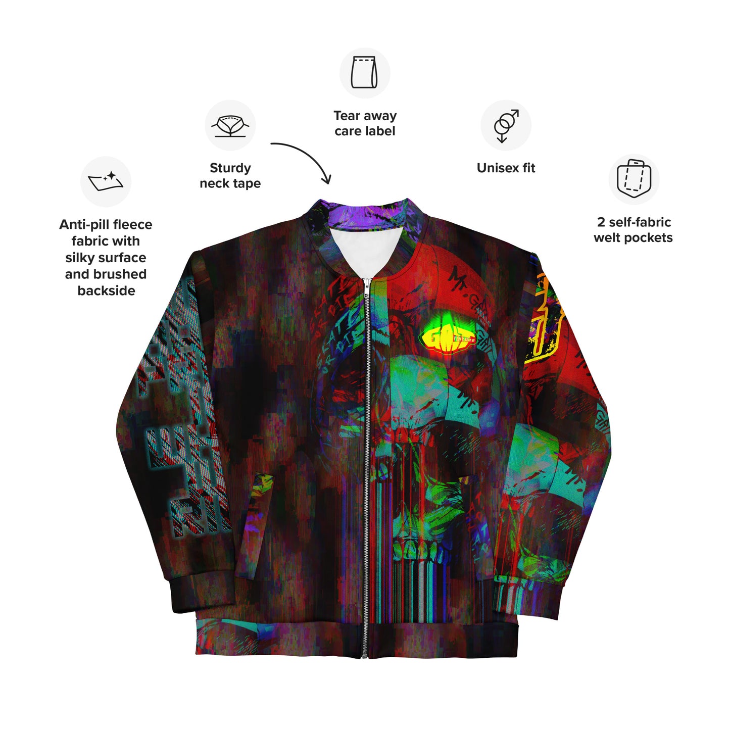 GRITventure Glitch out 8bit Unisex Bomber Jacket