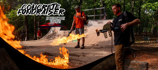 Bass Land DIY Concrete Fundraiser. Fun, Rain and Flamethrower.
